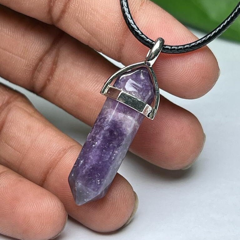 Lepidolite Stone Healing Double Terminated Point Pendant With Silver Plated Bail Natural stone Pencil Point Pendant - Image 8