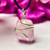 Wire Wrapped Kunzite Tumbled Stone Pendant Crystal Pendant, Tumbled Stone Necklace