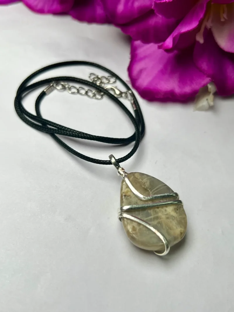 Wire Wrapped Black Moonstone Tumbled Stone Pendant Crystal Pendant, Tumbled Stone Necklace - Image 5