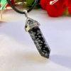 Snowflake Obsidian Stone Healing Double Terminated Point Pendant With Silver Plated Bail Natural stone Pencil Point Pendant