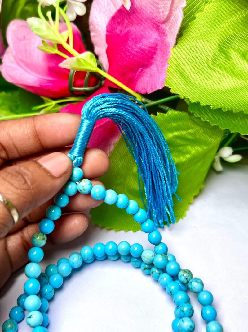 turquoise Gemstone (108+1) Round Beads 6 MM ,8 MM Japamala ,Prayer Divine Yoga Meditation Mala, Rosary Mala, Healing Mala, Necklace - Image 2
