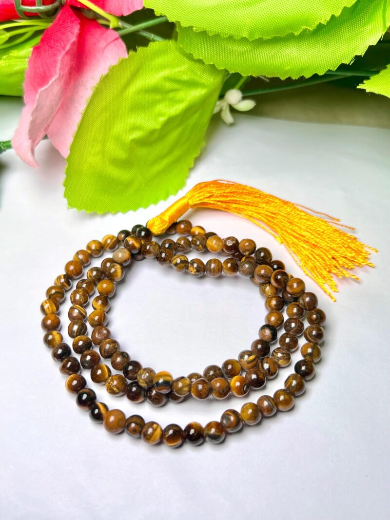 tiger eye Gemstone (108+1) Round Beads 6 MM ,8 MM Japamala ,Prayer Divine Yoga Meditation Mala, Rosary Mala, Healing Mala, Necklace