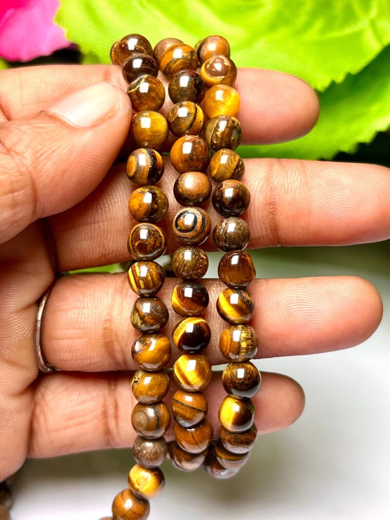 tiger eye Gemstone (108+1) Round Beads 6 MM ,8 MM Japamala ,Prayer Divine Yoga Meditation Mala, Rosary Mala, Healing Mala, Necklace - Image 4