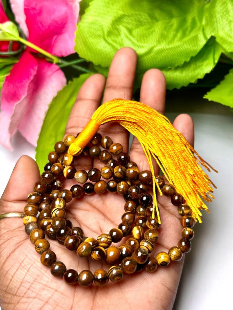 tiger eye Gemstone (108+1) Round Beads 6 MM ,8 MM Japamala ,Prayer Divine Yoga Meditation Mala, Rosary Mala, Healing Mala, Necklace - Image 7