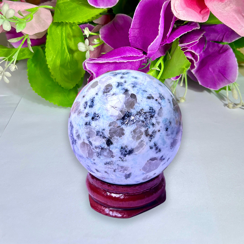 4 CM Kiwi Jasper Stone Sphere Ball Orb With Wooden Stand - Image 2