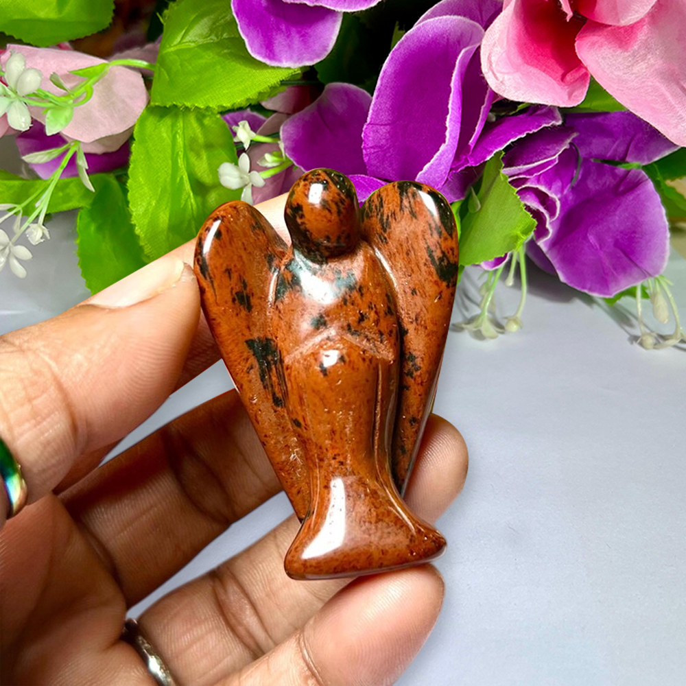 5 CM Angel Mahogany Obsidian Stone Guardian Angel blessed Angelic connection Size 2"