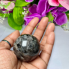 4 CM Larvikite Stone Sphere Ball Orb With Wooden Stand