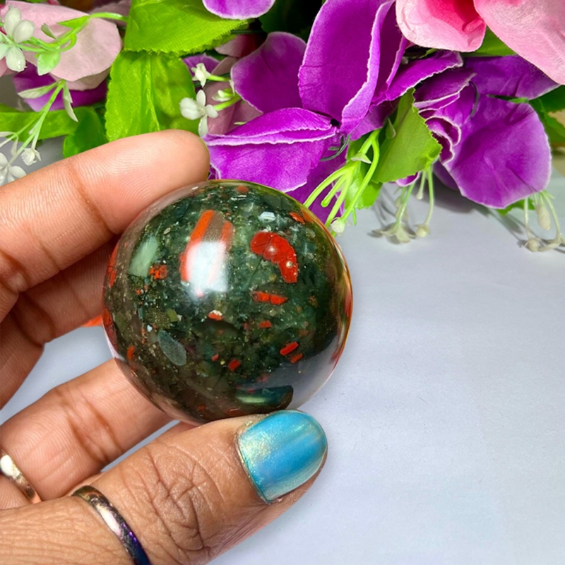 4 CM African Blood Stone Sphere Ball Orb With Wooden Stand - Image 3
