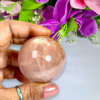 4 CM Silver Flash Peach Moonstone Stone Sphere Ball Orb With Wooden Stand