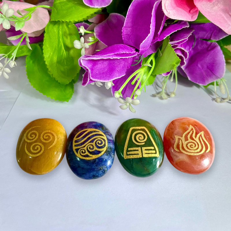 Mayan 4 Element Stone Set Sodalite, Carnelian, Yellow Jasper, Green Aventurine Stone Set With Gift Pouch - Image 3