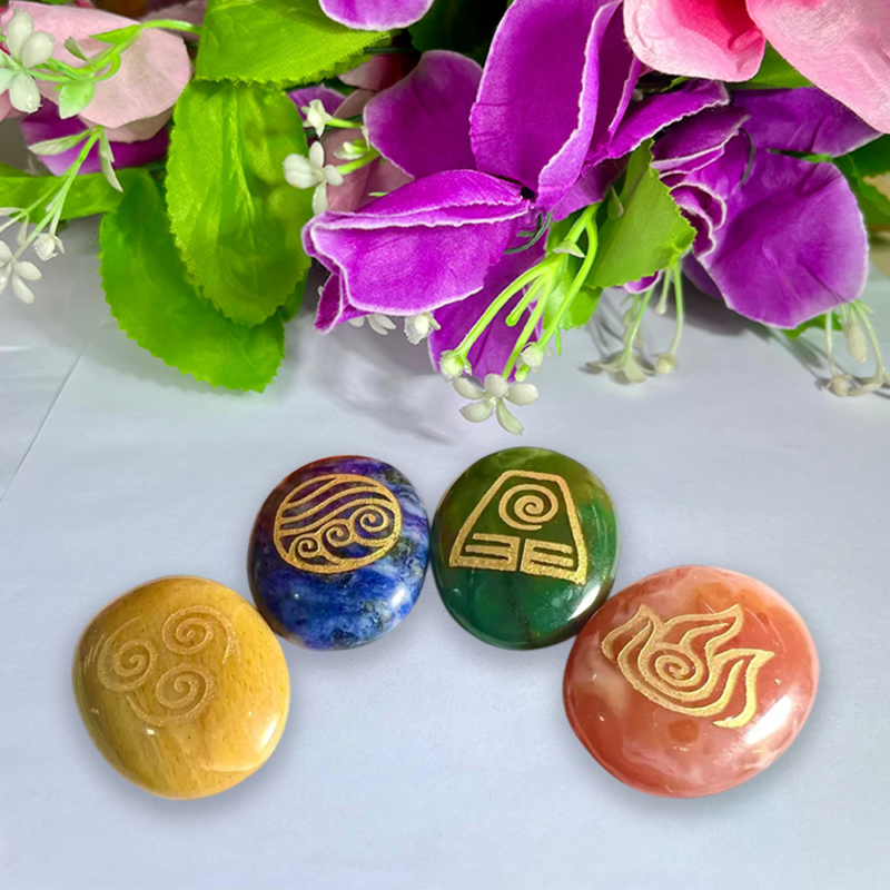 Mayan 4 Element Stone Set Sodalite, Carnelian, Yellow Jasper, Green Aventurine Stone Set With Gift Pouch
