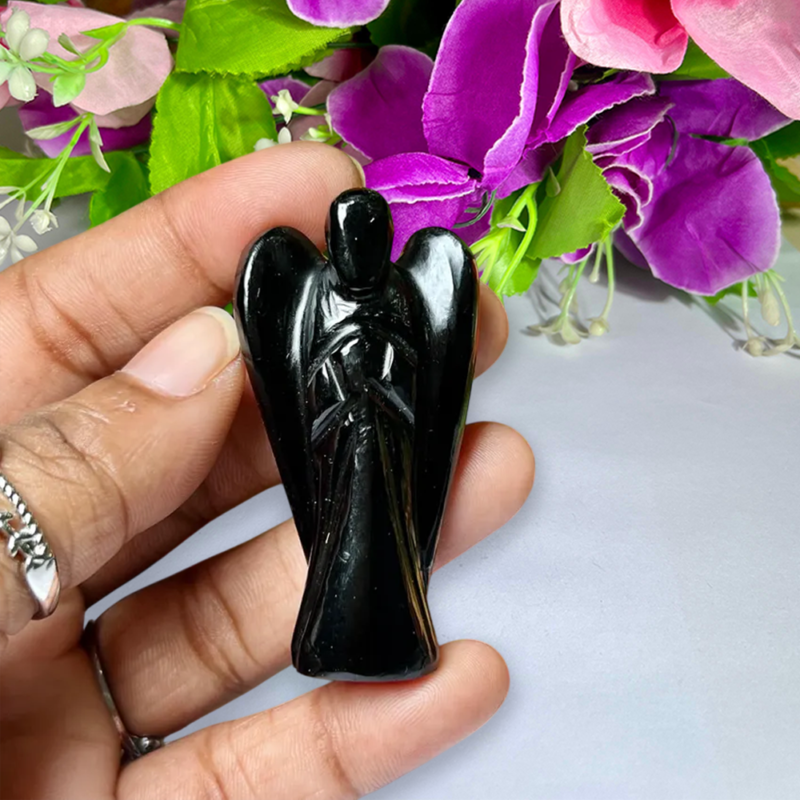 5 CM Black Obsidian Stone ANGEL (1) Piece Free standing guardian Angel crystal Reiki energy blessed hand carved Angelic connection Size 2" - Image 2